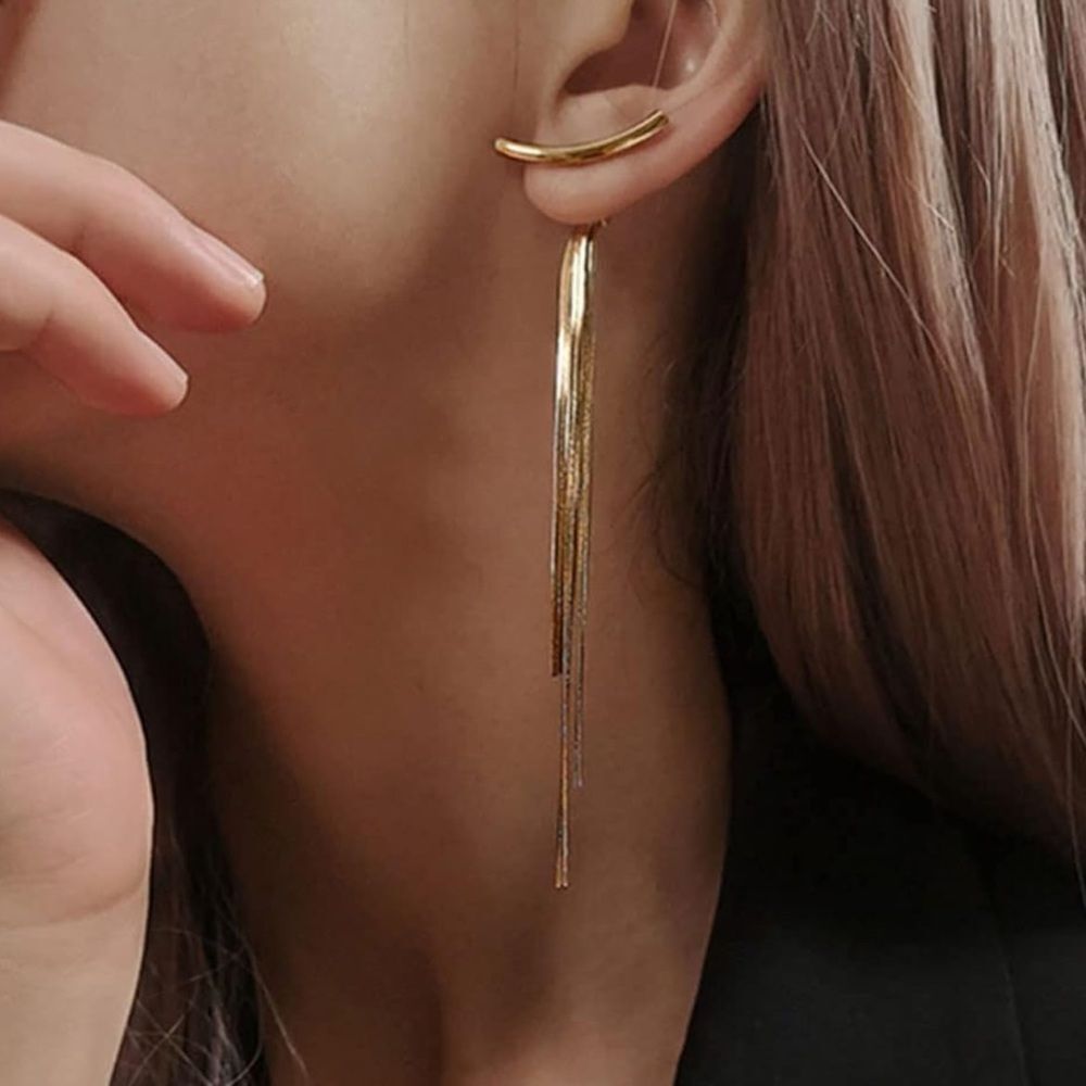 Gold Long Tassel Drop Earrings